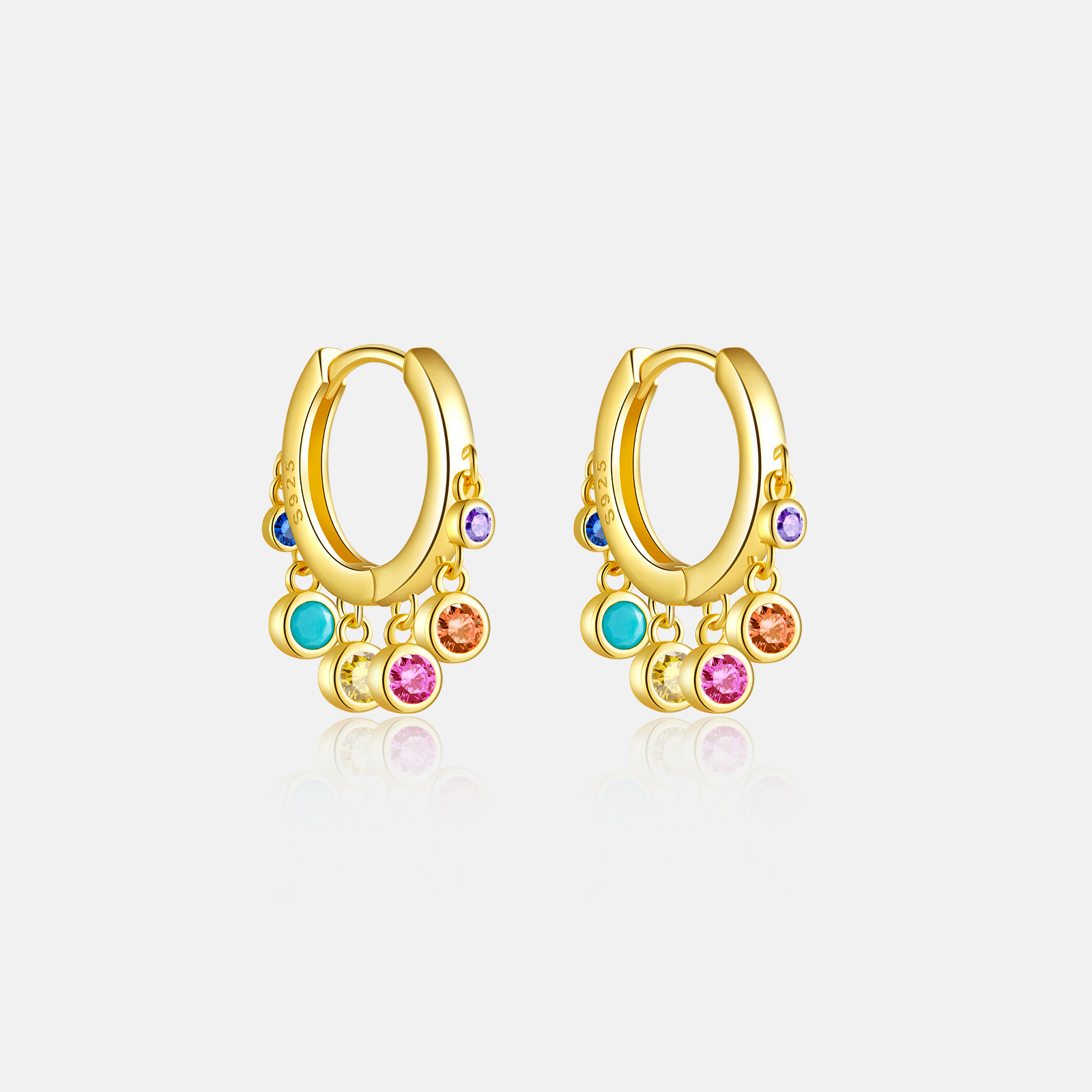 Round Pattern Women's Gender 1 Pair 18K Gold Plated 925 Sterling Silver Zircon Round Drop Earrings
