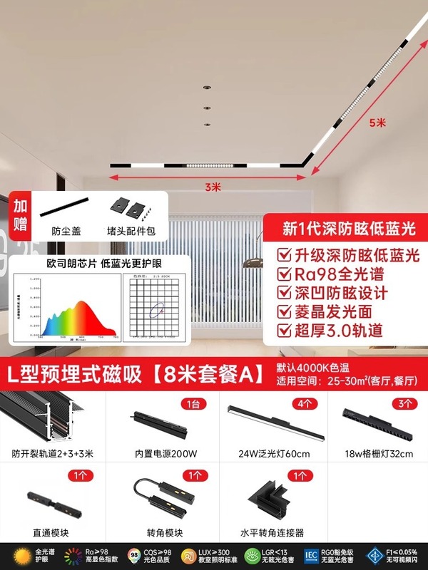 中山灯具家用磁吸轨道灯嵌入式无主灯客厅预埋款槽暗装极简明装|undefined