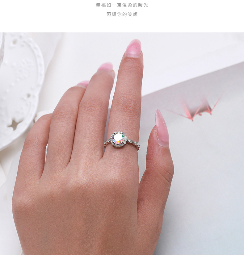 Fashion Round Silver Inlay Zircon Rings 1 Piece