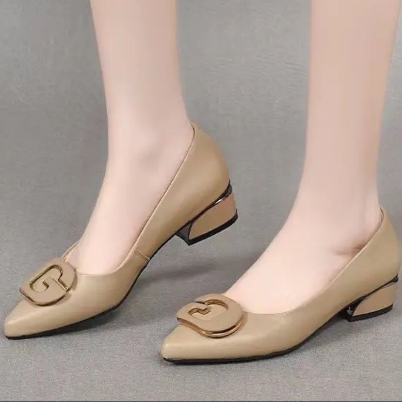 Giày cao gót mũi nhọn nữ da bò thật mềm, gót 6 cm, form ôm chân thoải mái — Màu đen gót nhọn