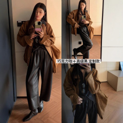 九分哈伦裤松紧腰皮裤气质宽松女生皮裤秋冬2025皮裤女显瘦休闲款