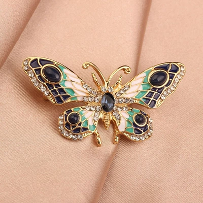 High-grade Bauhinia Pearl Anti-light: Yaxa sancaqları - enamel-butterfly-brooch-navy-blue