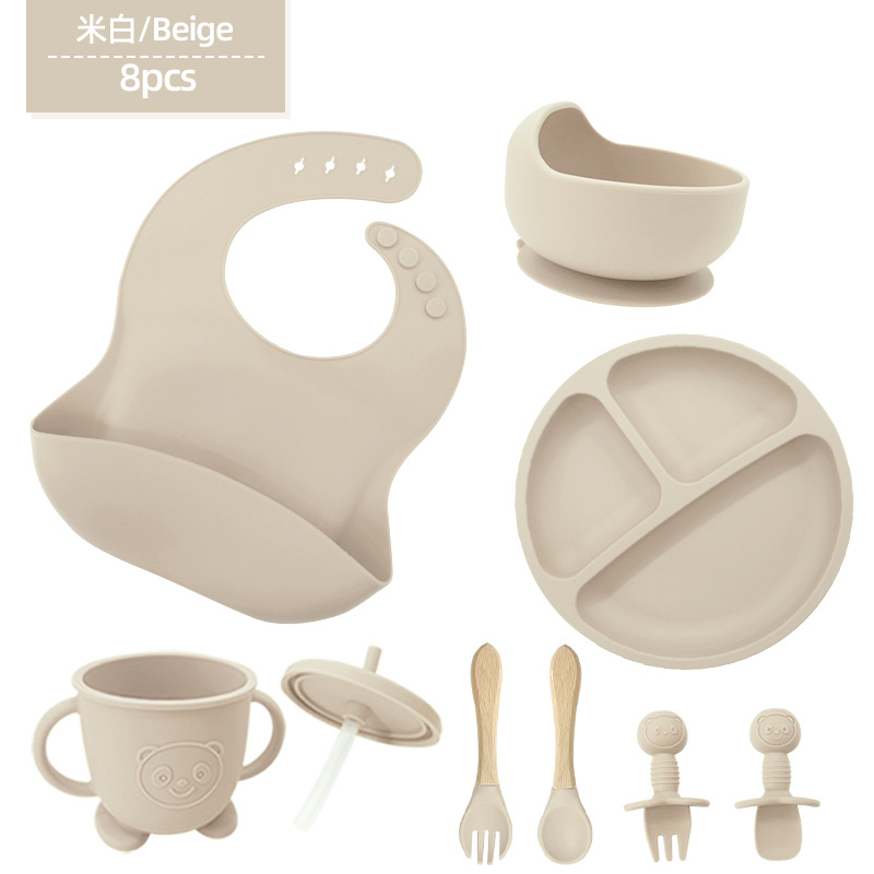 Conjunto de cubiertos de silicona para niños cubiertos de alimentación de grado alimenticio para bebés cubiertos de alimentación integral a prueba de caídas tazón taza de paja