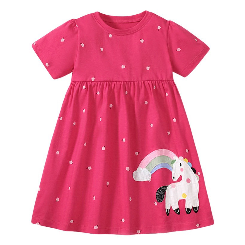 Pequeño Maven verano niñas Vestido de manga corta estilo europeo y americano vestido de princesa de dibujos animados vestido casual de los niños