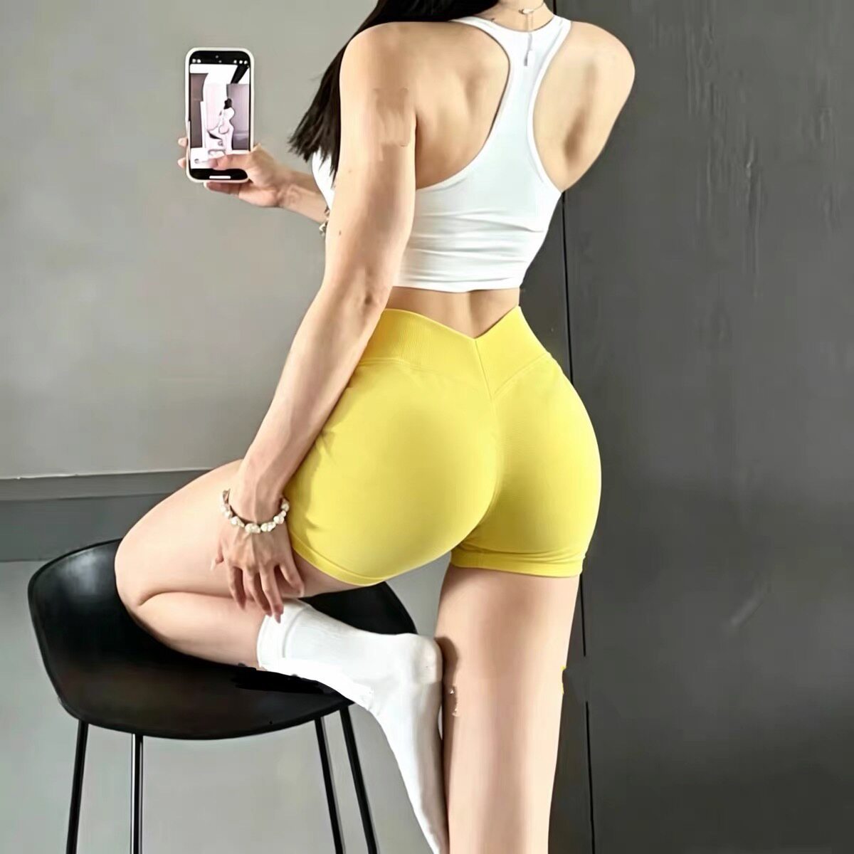 Amazon trasero V cintura alta elástica caderas abdominales sin costuras pantalones cortos panty sin costuras pantalones cortos mujeres image 6