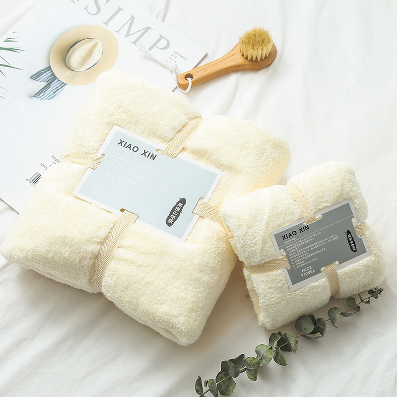 Toallas de coral de alta densidad, toallas de baño de mano rápida, toallas absorbentes, toallas blancas beige.