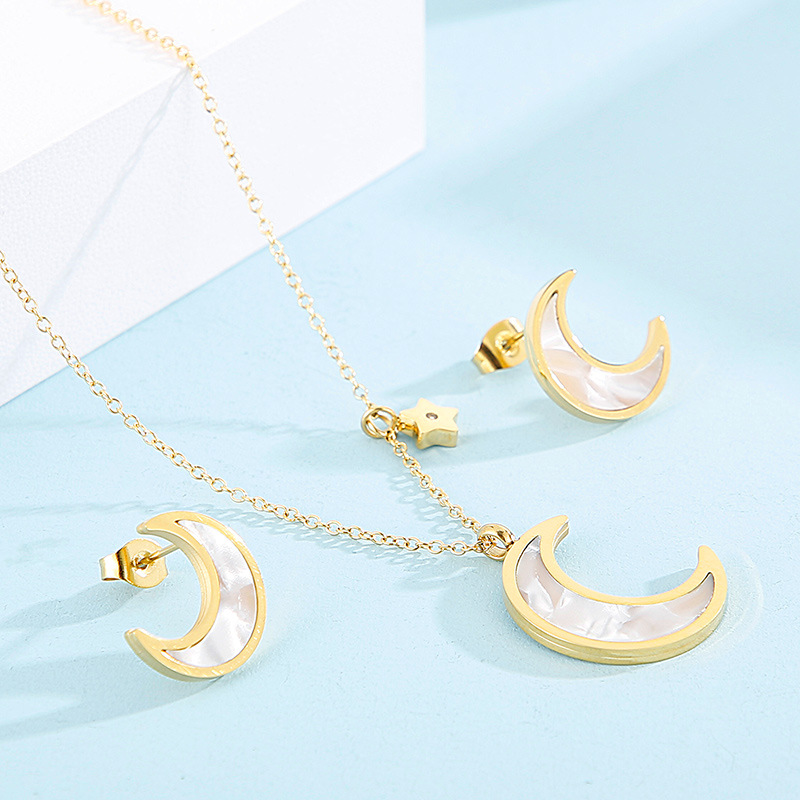 Fashion Moon Titanium Steel Plating Earrings Necklace 1 Set display picture 4