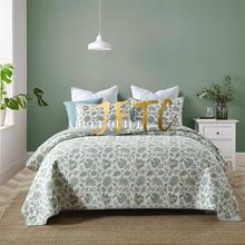 欧美简约素色格子印花纯棉绗缝床盖空调被床罩酒店名宿盖被三件套