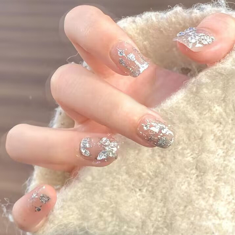 Xiaohongshu's Popular Wearable Nails, High-End Autumn and Winter Sparkling Diamond Butterfly Wearable Handmade Nail Tips, Tiktok Fake Nails