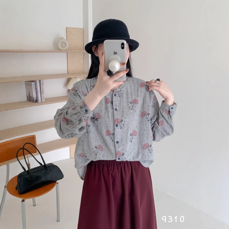 双纱衬衫 2025秋季新款 甜美小清新印花木耳领开衫衬衣上衣女9310|undefined