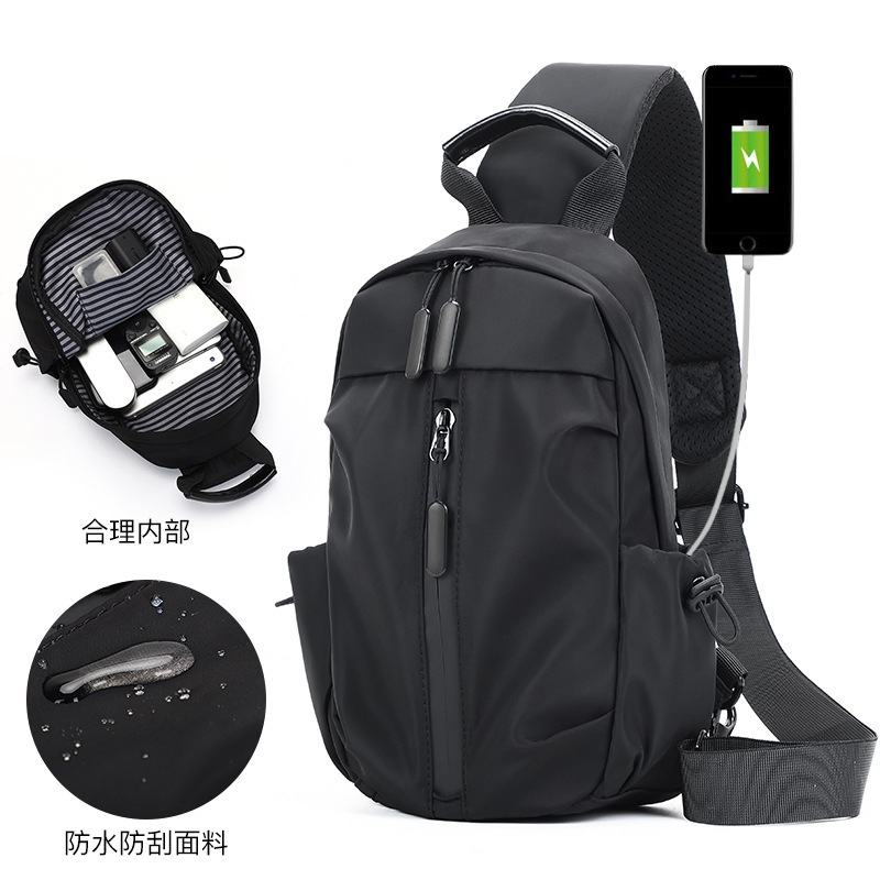 工場直販 跨境貿易 メンズ アウトドア カジュアル 耐摩耗 ショルダーバッグ USB充電 多機能 チェストバッグ 卸売|undefined