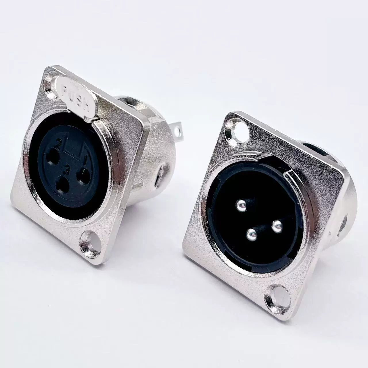 金属方形三芯平衡卡农公母头 XLR音响话筒面板安装卡侬公母插座