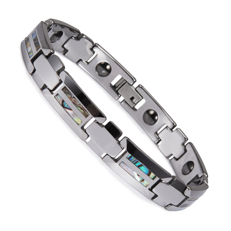 Cross-Border E-Commerce Amazon Aliexpress Tungsten Steel Bracelet Magnetic Black Hematite Link Men's Wear-Resistant Scratch-Resistant Cross Shell