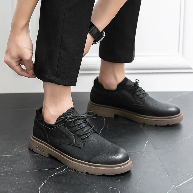 2022 осенне-зимние летающие тканые носки рабочие ботинки для рта мужская повседневная кожаная обувь низкие туфли Martin без шнуровки кожаные ботинки в стиле ретро
