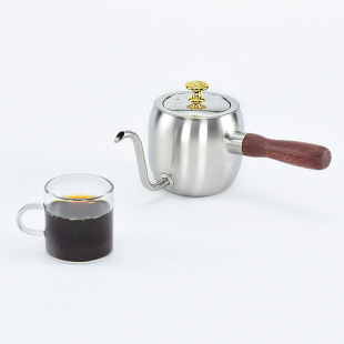 Cross-border supply of 304 stainless steel wood grain hand-made pot novel wood grain handle ear-hung long mouth with leaking hand-made coffee pot