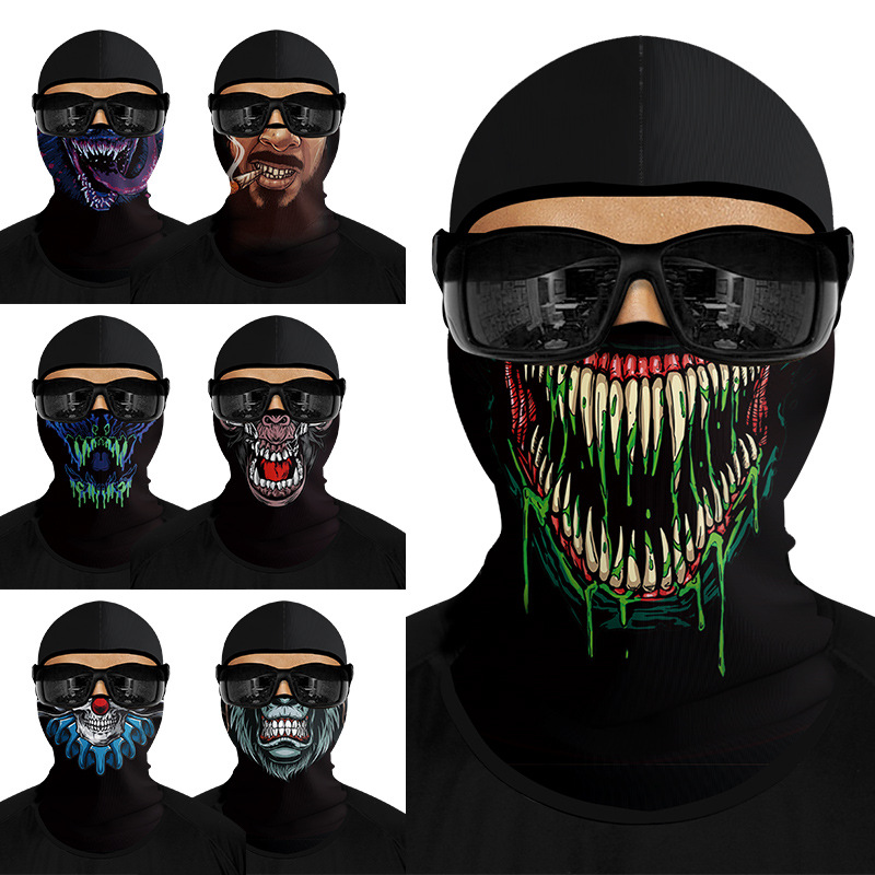 Strange and terrifying avatar sun protection headgear for men, ice silk texture cycling UV protection face mask, summer quick-drying neck warmer