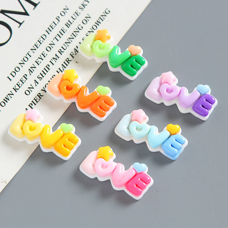 漫画グラデーションLOVEアルファベット樹脂アクセサリーdiyクリームゴム携帯ケースヘアピンアクセサリーアクセサリー材料|undefined