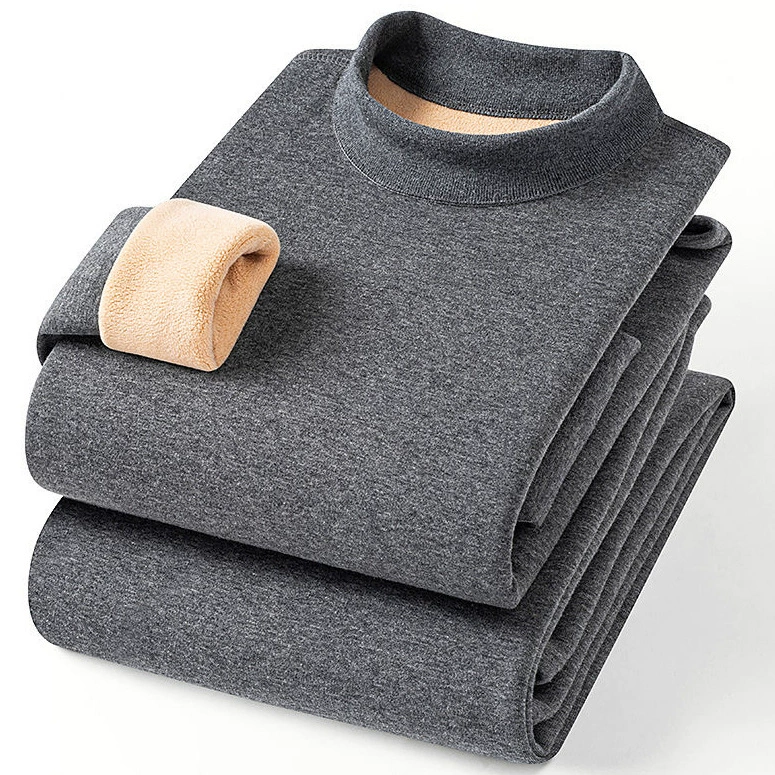 [Хлопок гигантский толстый кашемир] Зимний комплект термобелья для мужчин с половинным воротником с бархатом утолщенной осенней одеждой осенние брюки