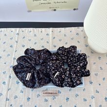 韩国发饰2025秋冬新款布艺咖啡色蓝色黑色小碎花印花发圈大肠圈