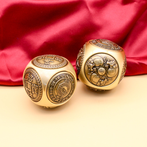 Brass six-sided turning money spinning top handle piece desktop ornaments decompression office double-sided literary play gear Rubik's cube turning