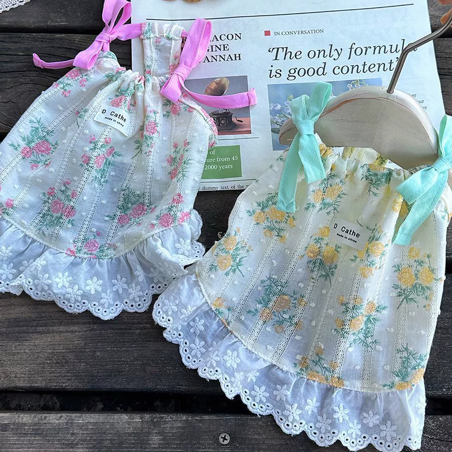 Стильный жилет с бантом для маленьких собак, мальтийская одежда, новинка лета 2025, вышивка цветов, на бретелях