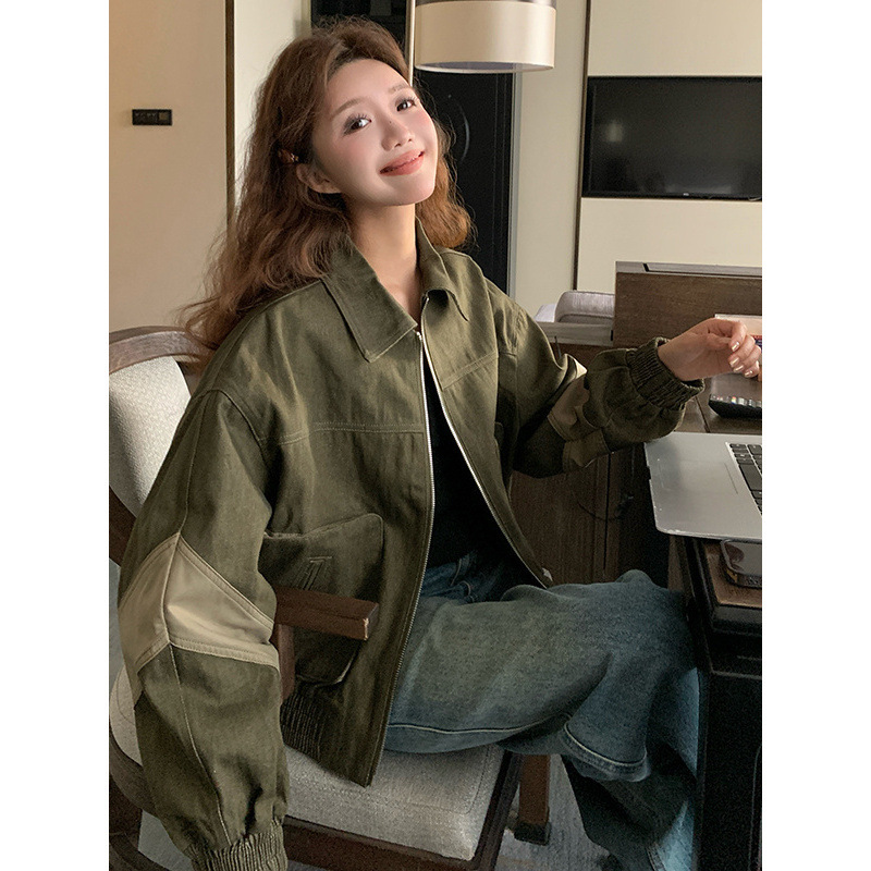 American Style Design Retro Jacket Top Korean Casual Short Jacket Spring and Autumn Loose Fashionable Baseball Suit