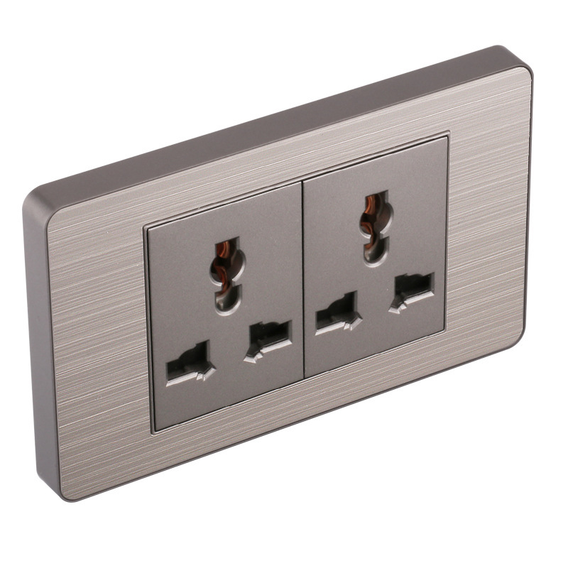 15A panel de metal de acero inoxidable gris dibujado tres agujeros Taiwan fabricado en Estados Unidos enchufe de pared conmutador suministro directo