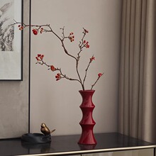 中古风陶瓷花瓶客厅插花摆件餐桌复古花瓶轻奢高级感红色竹节花器