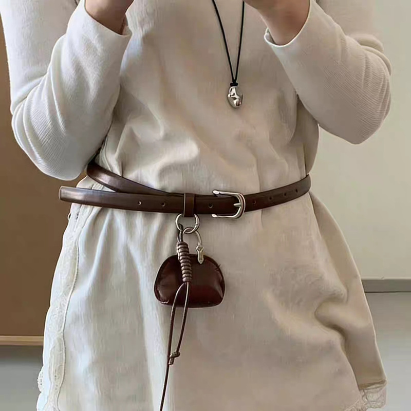 Skirt with Thin Belt, High-End Versatile American High-Street Retro Belt for Women, Paired with Jeans, Waist Accessory, Waist Bag