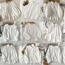 娃娃领白衬衫棉内搭衬衫女新款泡泡长袖白色上衣小个子衬衣