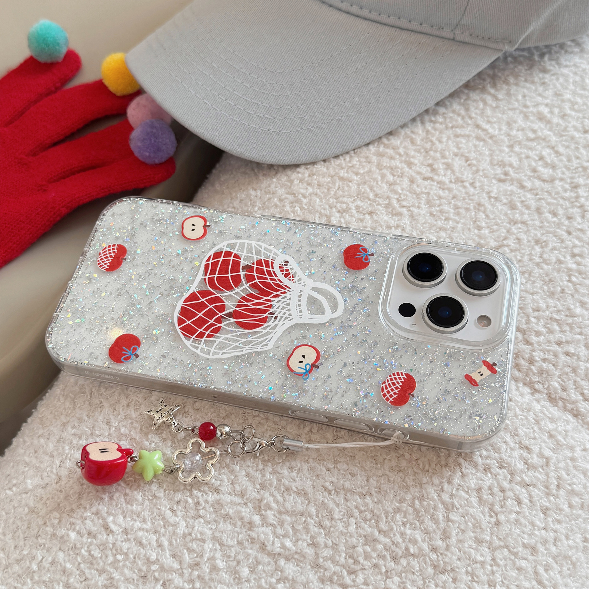 Bolsa de compras de brillo de corazón de niña Apple para iPhone 16Pro funda para teléfono móvil 15ProMax simple 14/13 mujer