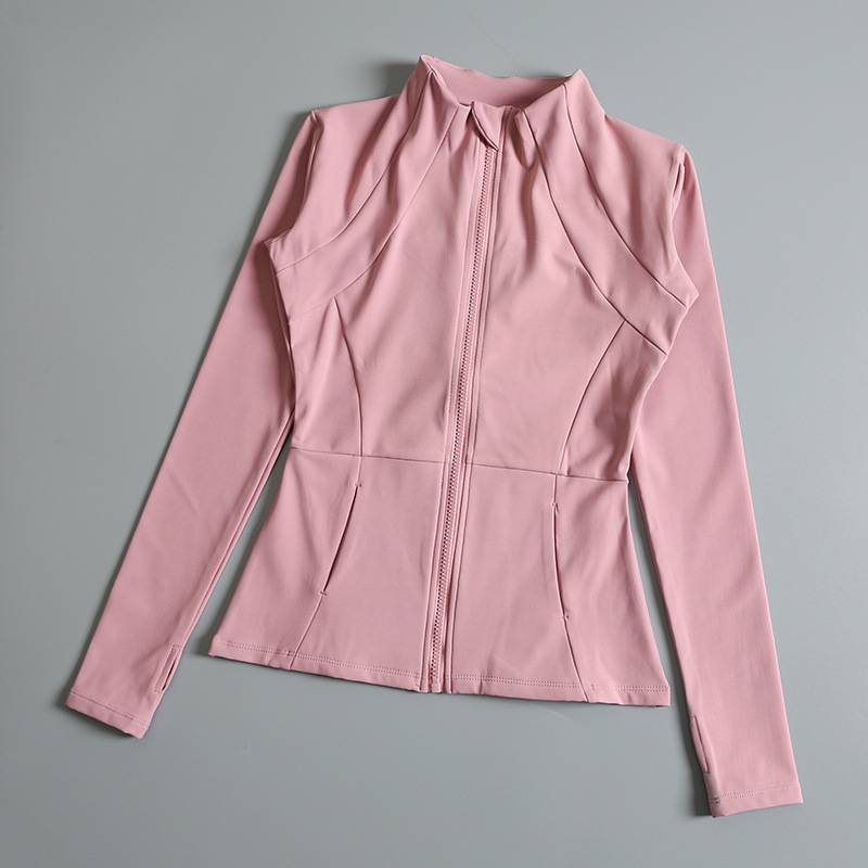 Slim fit sportvest voor dames, lente/herfst, lange mouwen, ritssluiting, opstaande kraag, ademend, geschikt voor fitness, hardlopen en bescherming tegen de zon._voghion.com