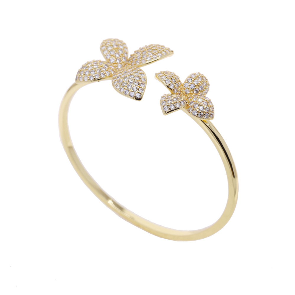 Bracciale rigido aperto fiore e zircone gioiello personalizzato_voghion.com