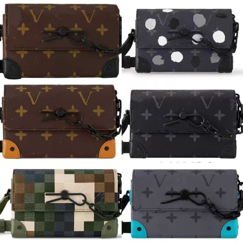 Men's Crossbody Bag, Chain Bag, Printed Small Square Bag, Shoulder Bag, Flap Bag, European and American Classic Messenger Bag, Steamer