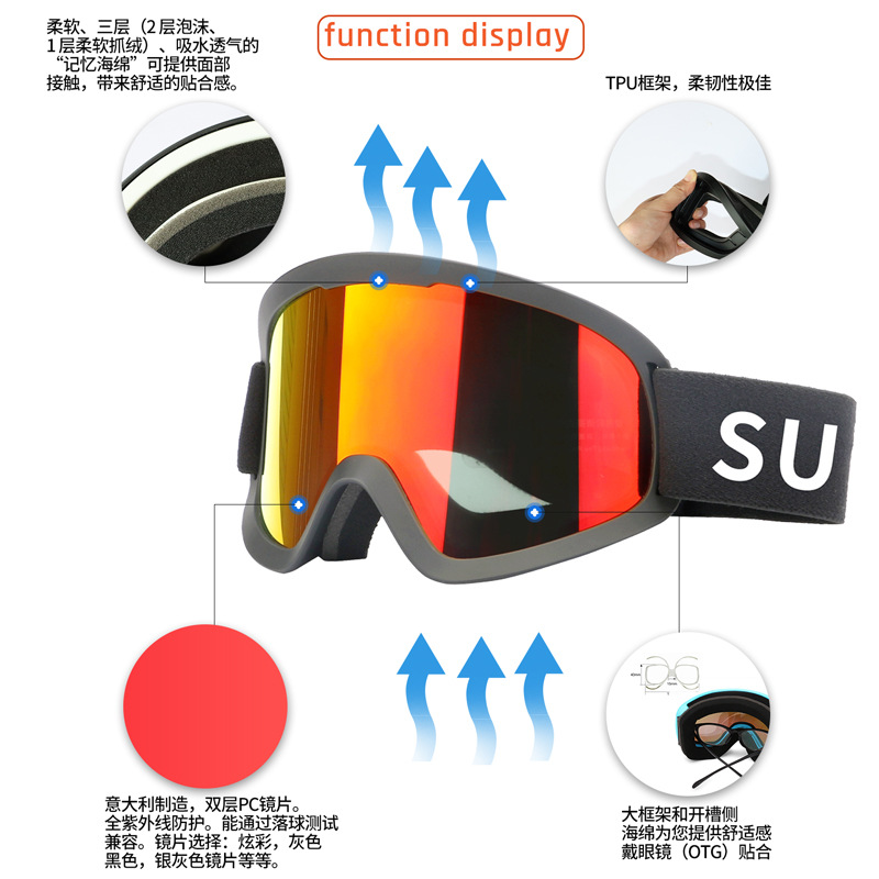2021新款跨境大柱面滑雪眼镜双层防雾护目镜风镜户外登山滑雪镜