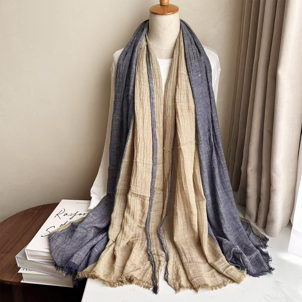 スカーフカスタマイズされた秋と冬の文学的なスタイルのストライプの綿とリネンのスカーフ女性のスカーフ韓国の雰囲気のメンズスカーフ