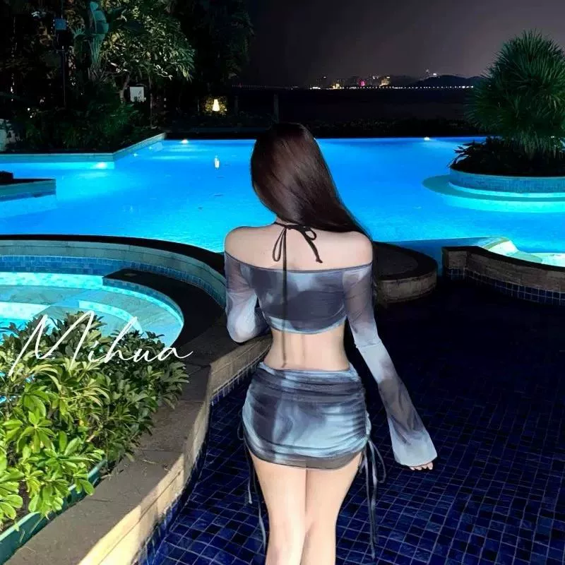 Miss Rice Hot Spring купальник женский 2025 новый стиль сексуальная одноплечая длинный рукав личность разделенный плоский угол