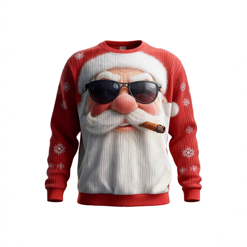 2025 Men's Santa Claus Round Neck Sweatshirt Fashionable Autumn and Winter Christmas Long Sleeve Clothing