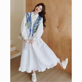 小七公主风春季针织马甲年百搭中长款连衣裙套装新款两件套装