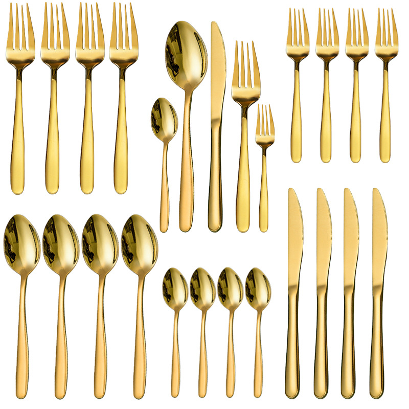 Juego de cubiertos portátiles de acero inoxidable de 24 piezas, cuchillo, tenedor y cuchara, reutilizables para viaje, gran venta transfronteriza