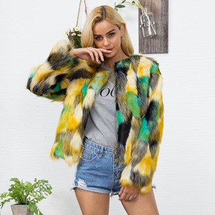 T0827 Colorful Gradient Imitation Fur Short Jacket Women 2017 Autumn Winter New Popular Personality Pattern Jacket Women