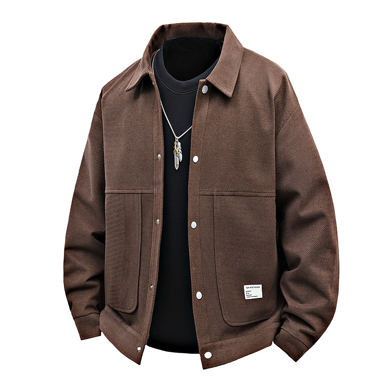 Plus-Size Men's Jacket, Spring and Autumn Trendy Hong Kong Style Retro Lapel Casual Workwear Versatile Oversized Men's Coat