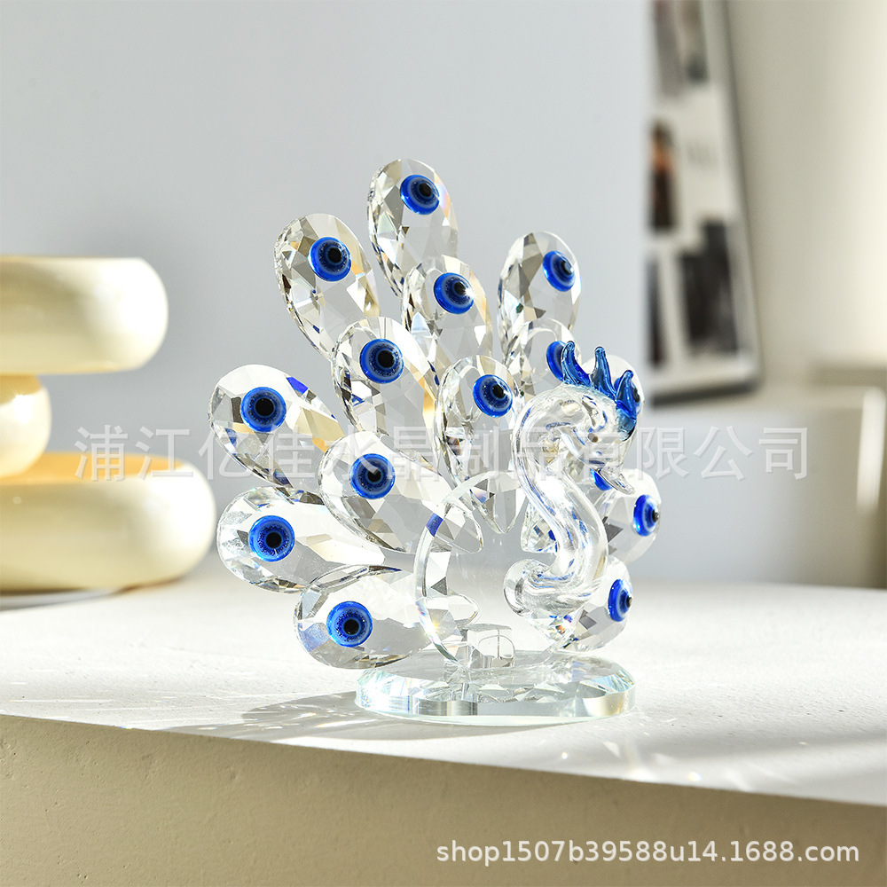 Artesanías de cristal en stock al por mayor ceremonias de apertura premios regalos recuerdos ojos azules pavos reales adornos de cristal