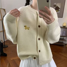 圆领刺绣针织衫外套女2025秋冬新款韩系慵懒风针织上衣女百搭外套