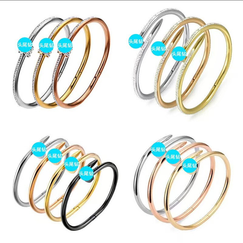 Cross-Border Kajia Titanium Steel Nail Bracelet 18K Gold Non-Fading Diamond-Free Open Bracelet Luxury Simple and High-End