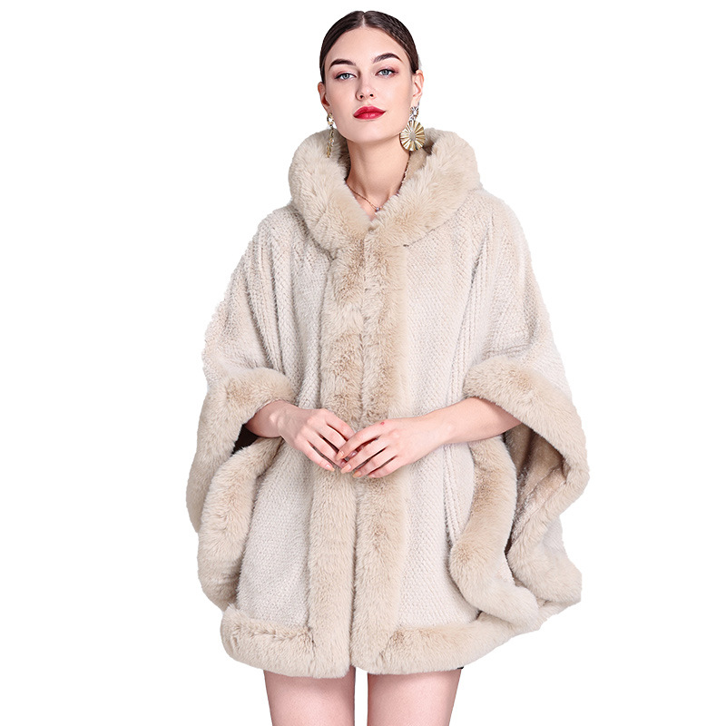 Fur collar and fleece thick cape cape large size loose cape coat_voghion.com
