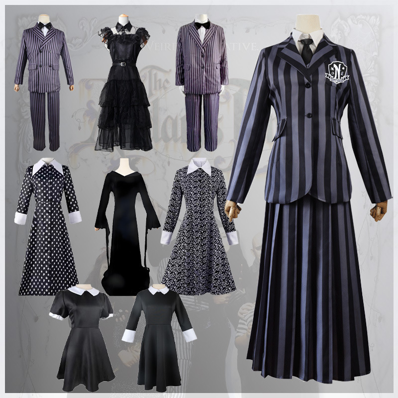 The Addams Family Cosplay Costume Wednesday Addams School Uniform Dress Mom Outfit Dad Outfit Anime Cosplay