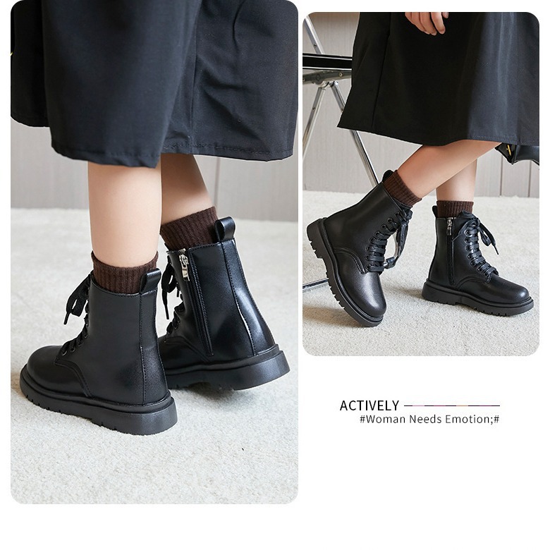 Children's Martin Boots 2024 Autumn New Korean Style Boys' Single Boots Girls' British Style Solid Color Soft Sole Mid-Top Children's Boots