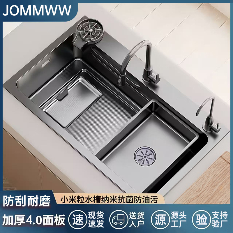 Kitchen Sink with Large Single Bowl, 4mm Thick, Anti-Scratch, Household Stainless Steel Sink for Washing Vegetables and Dishes