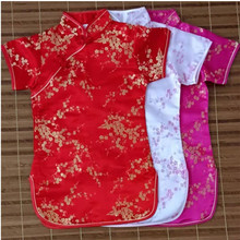 儿童织锦缎梅花旗袍 复古影楼拍照服 外贸女童新年礼服表演服